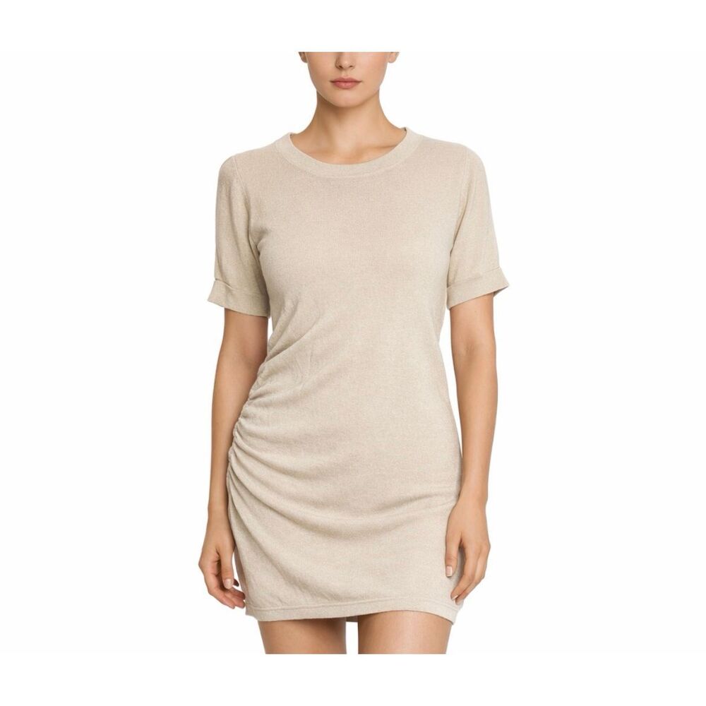 M Patmos Silk Cashmere Knit Dress Ruched Side Oatmeal Minimalist XS